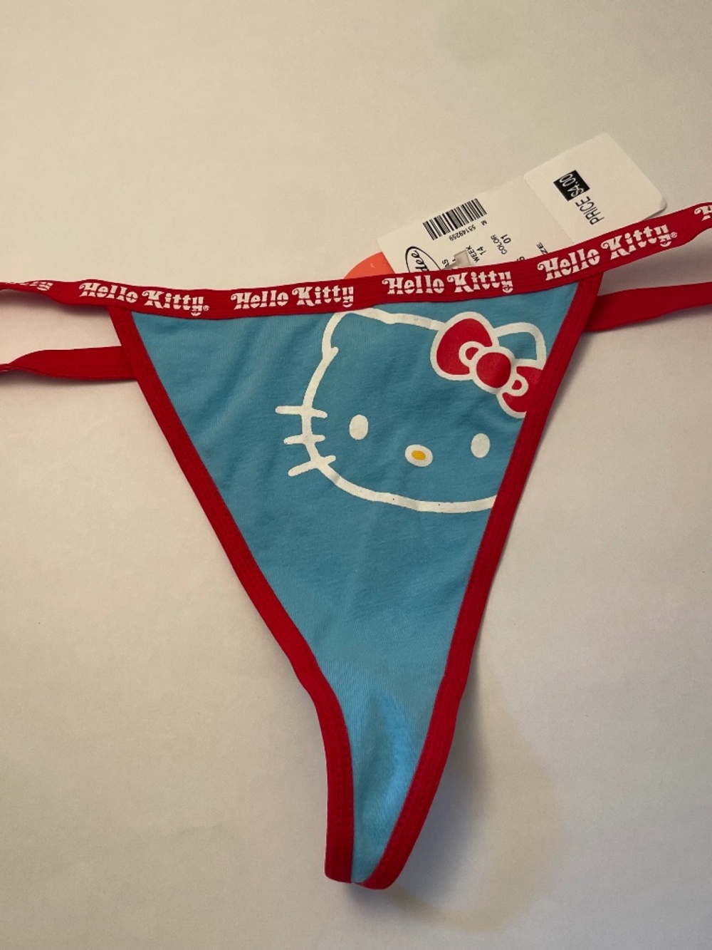Hello Kitty Panties Thong Vintage 2004 New with Tags Blue with Red Trim Size 6